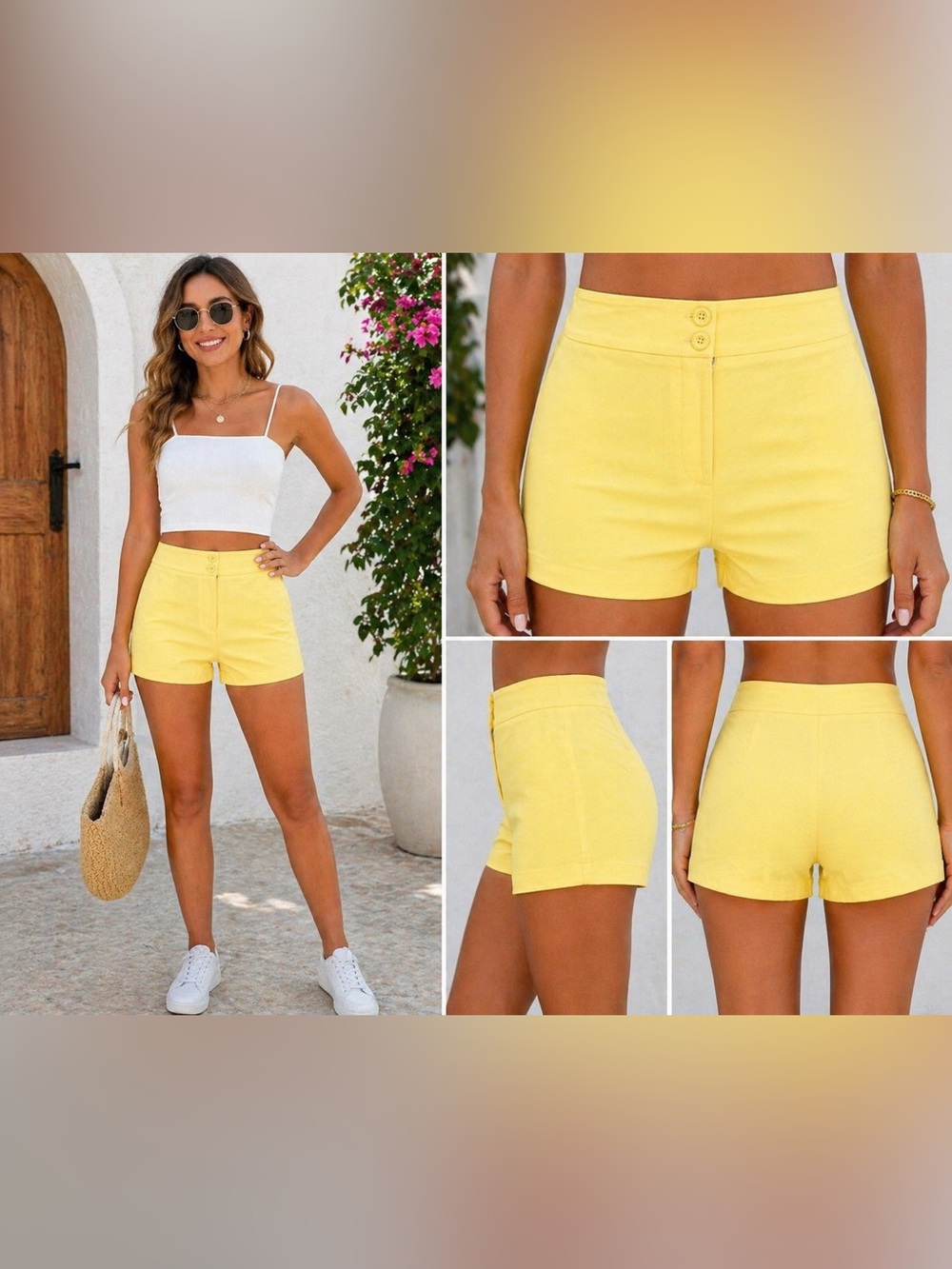 Bright Yellow Mini Shorts XS 24” Waist High Rise Summer Casual 3” Inseam